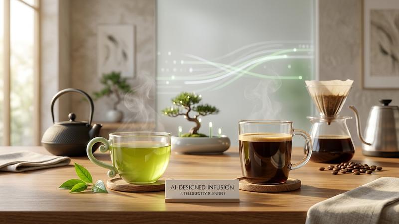 「黑咖啡混搭無糖綠茶」當作餐後刮油消脂神器的喝法,引發網路討論。(圖/AI生成)
