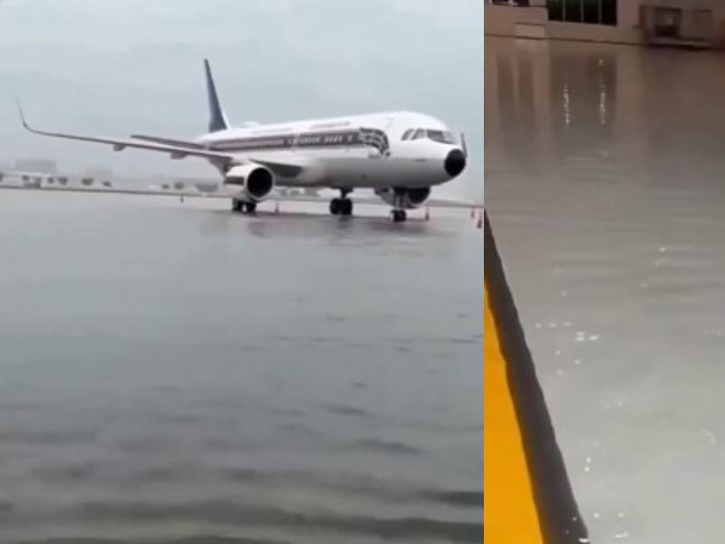 曼谷機場停機坪、滑行道全淹水。(圖/翻攝自X @jacobincambodia)