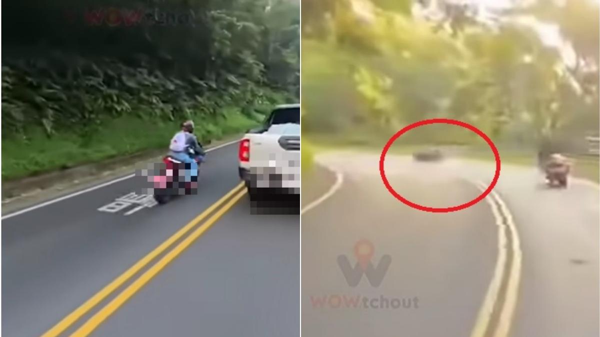 連假跑山出事!北宜重機猴逆向超車 下秒墜邊坡糗摔斷肋骨