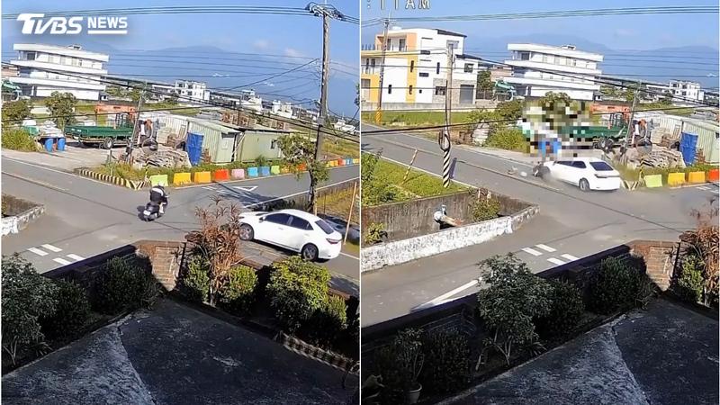女騎士在路口與轎車碰撞之後噴飛重摔,送醫不治。(圖/TVBS)