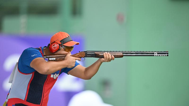 亞運射擊男子不定向飛靶項目,選手楊昆弼奪銀牌。(圖/中華奧會提供)
