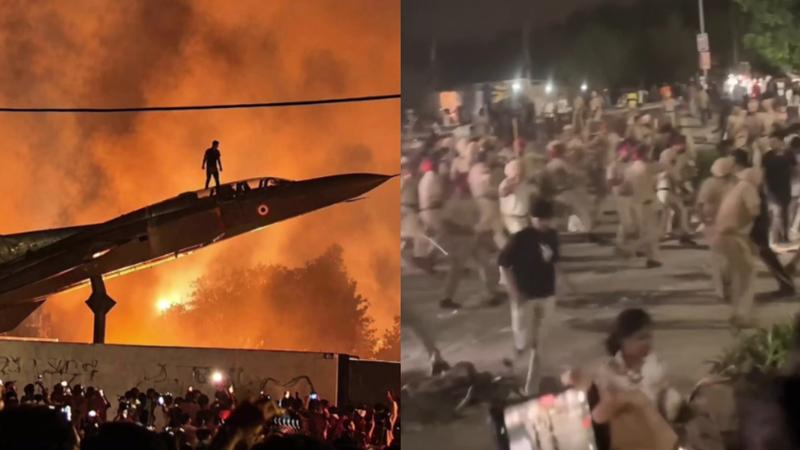 印度一所知名大學發生暴動。(圖/翻攝自X@yuvrajsays、MahlaSajan)