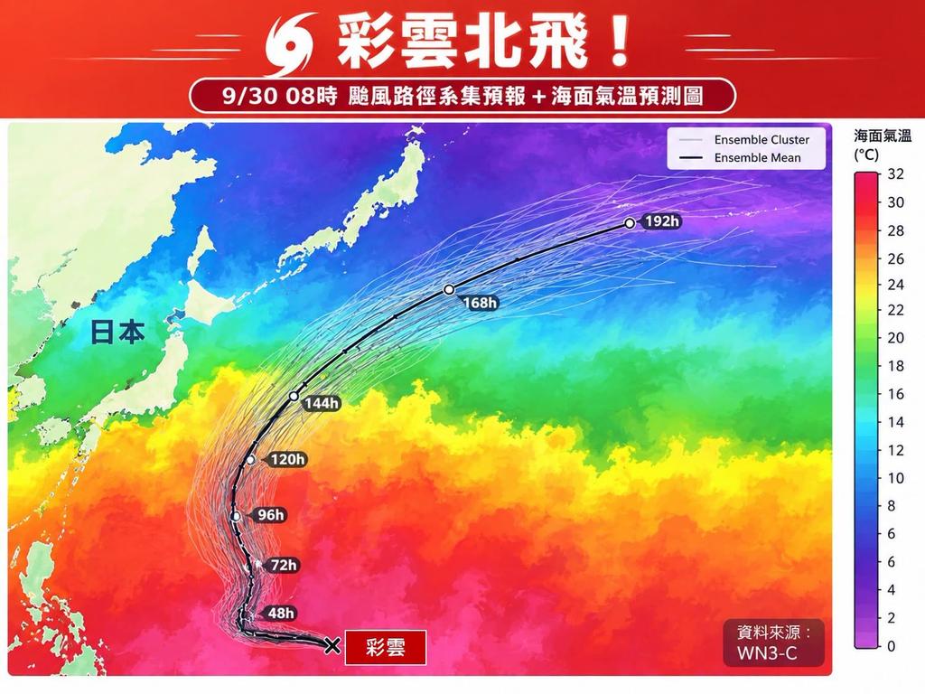 彩雲颱風已生成，未來將朝日本東部外海而去。（圖／翻攝自「林老師氣象站」臉書）