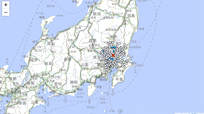 日本關東地區今(2)日清晨發生規模3.9地震。(圖/翻攝日本氣象廳)