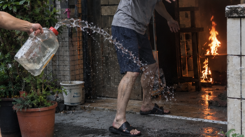 台南男子因家務糾紛,竟潑汽油試圖燒毀住家。(示意圖,非當事人/AI 生成)