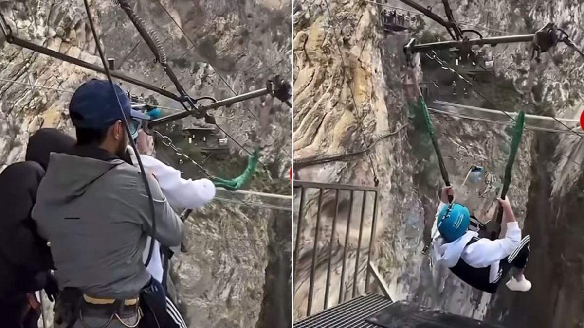 不敢從79公尺高跳下!女玩峽谷鞦韆狂喊不要 竟遭工作人員踢腿