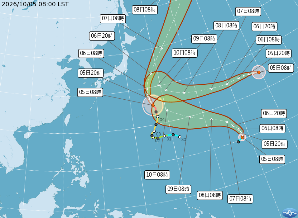 太平洋上有3個颱風共存。(圖/氣象署)