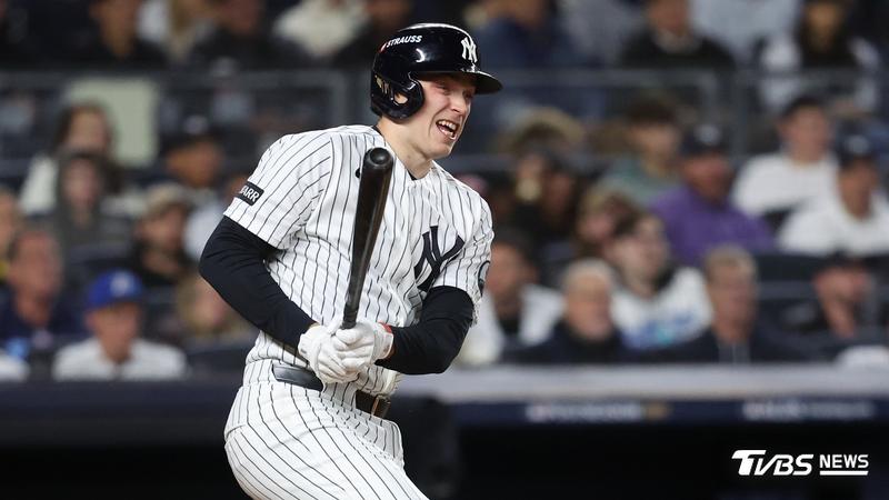 紐約洋基(New York Yankees)重砲「飯哥」Ben Rice季後賽狀態火燙,G2雙響砲,G3又敲安打回分數。(圖/達志影像路透社)