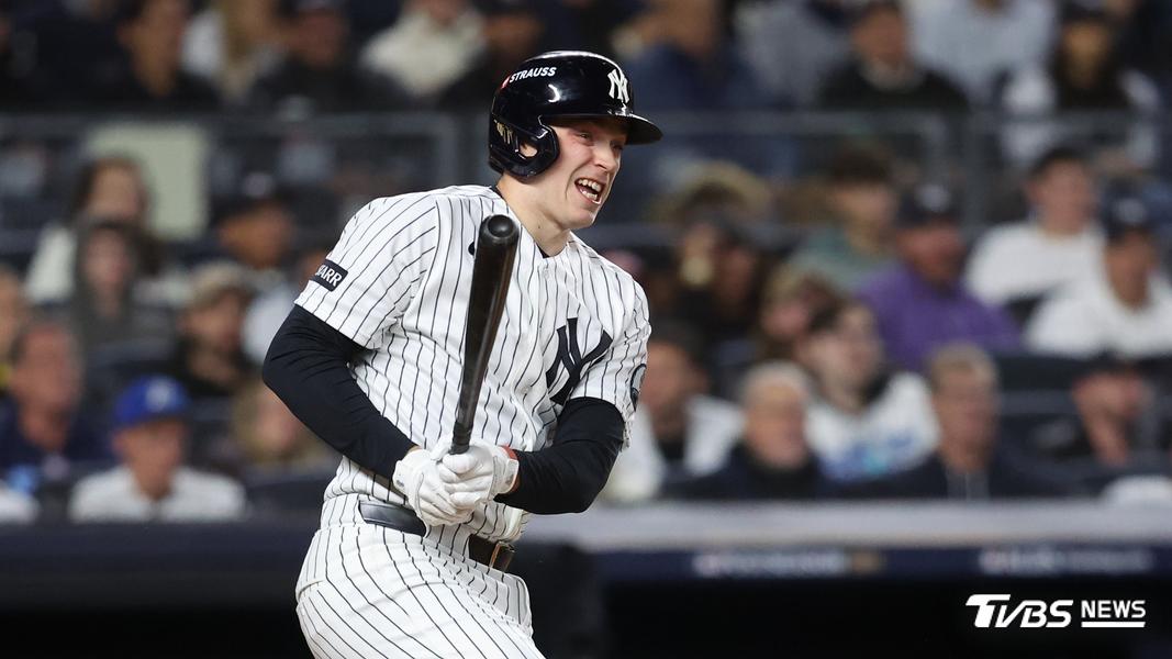 紐約洋基(New York Yankees)重砲「飯哥」Ben Rice季後賽狀態火燙,G2雙響砲,G3又敲安打回分數。(圖/達志影像路透社)