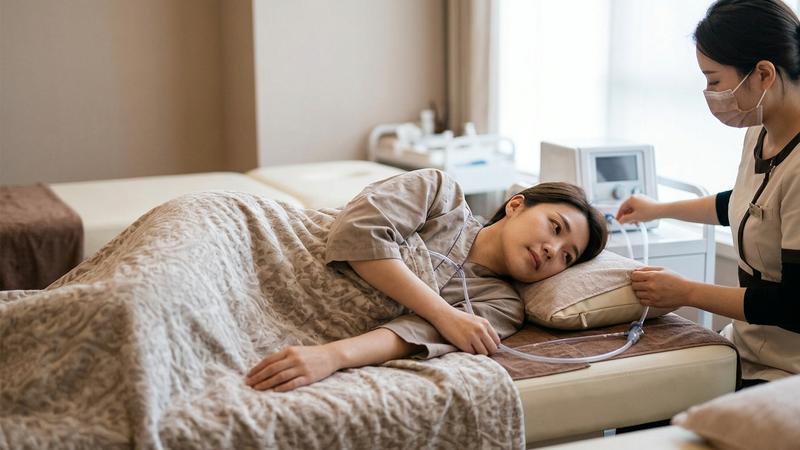 李女為了排毒接受灌腸療程,不料卻造成腸道嚴重穿孔險些沒命。(示意圖,非當事人/AI 生成)