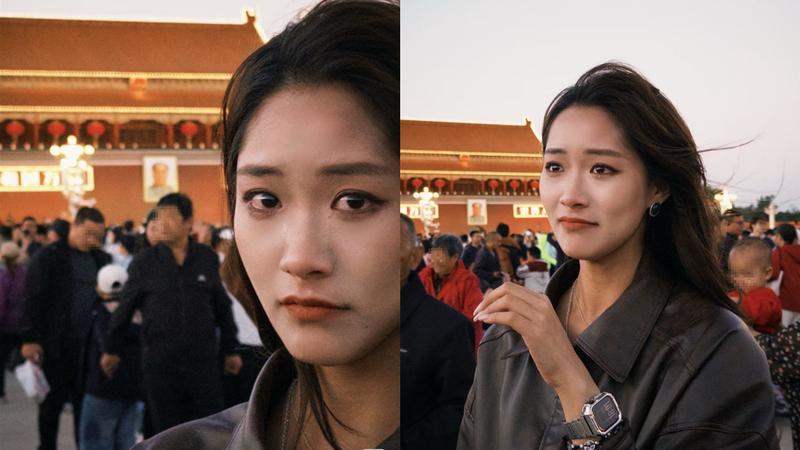 Lucia在天安門前泛淚。(圖/翻攝自小紅書)