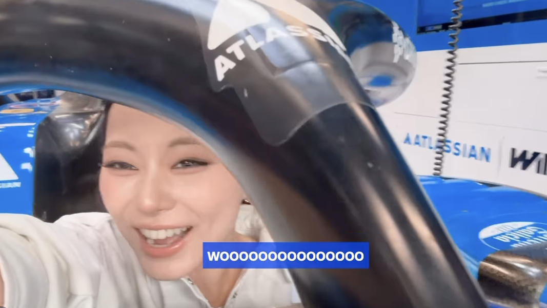 周子瑜開心到發出「woooooo」的歡呼聲。(圖/翻攝自williamsf1team IG)