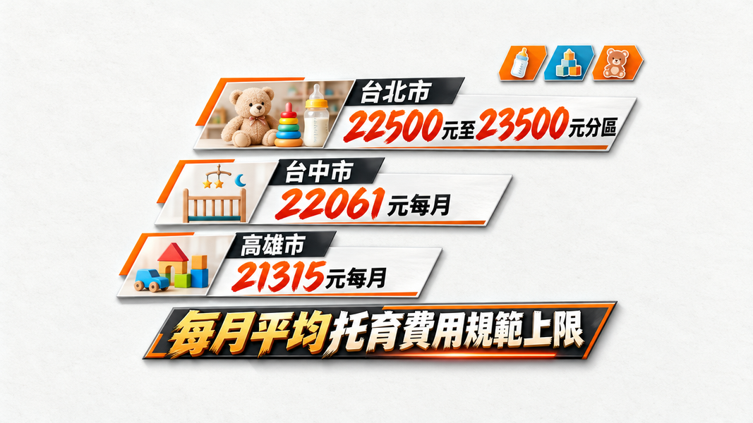 北中南主要城市每月平均托育費用上限(圖/AI 生成)