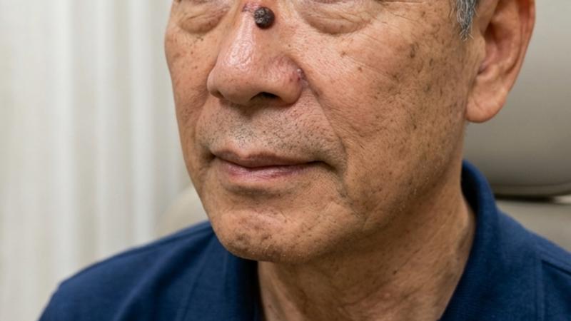 基底細胞癌好發於臉部等日曬部位,若黑斑持續變大或外觀改變,應及早就醫檢查。(示意圖,非當事人/AI 生成)
