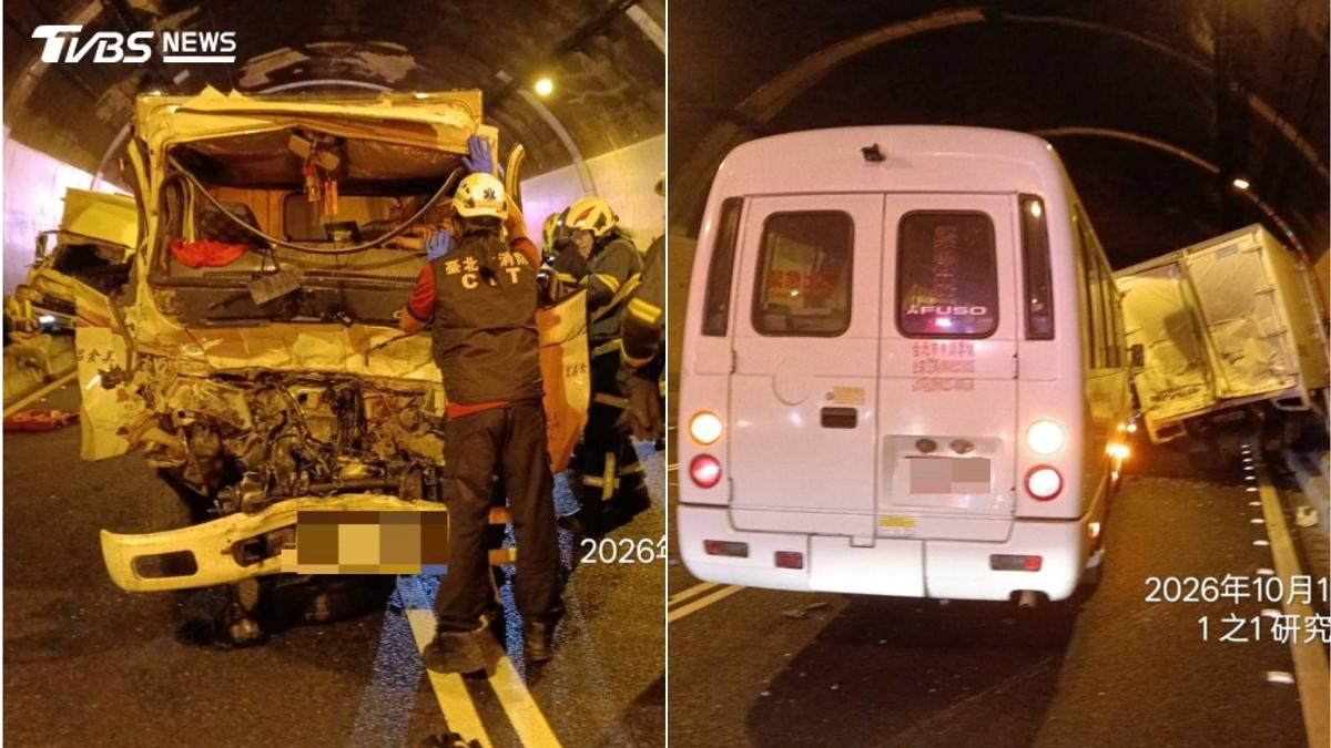 快訊/國3福德隧道4車追撞!2駕駛撞破頭、雙腿骨折急送醫