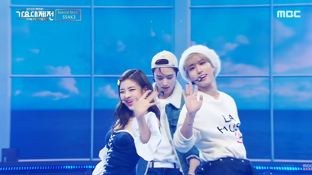 柱延、Lia、HAN三人少年感十足。(圖/翻攝自MBCkpop YT)