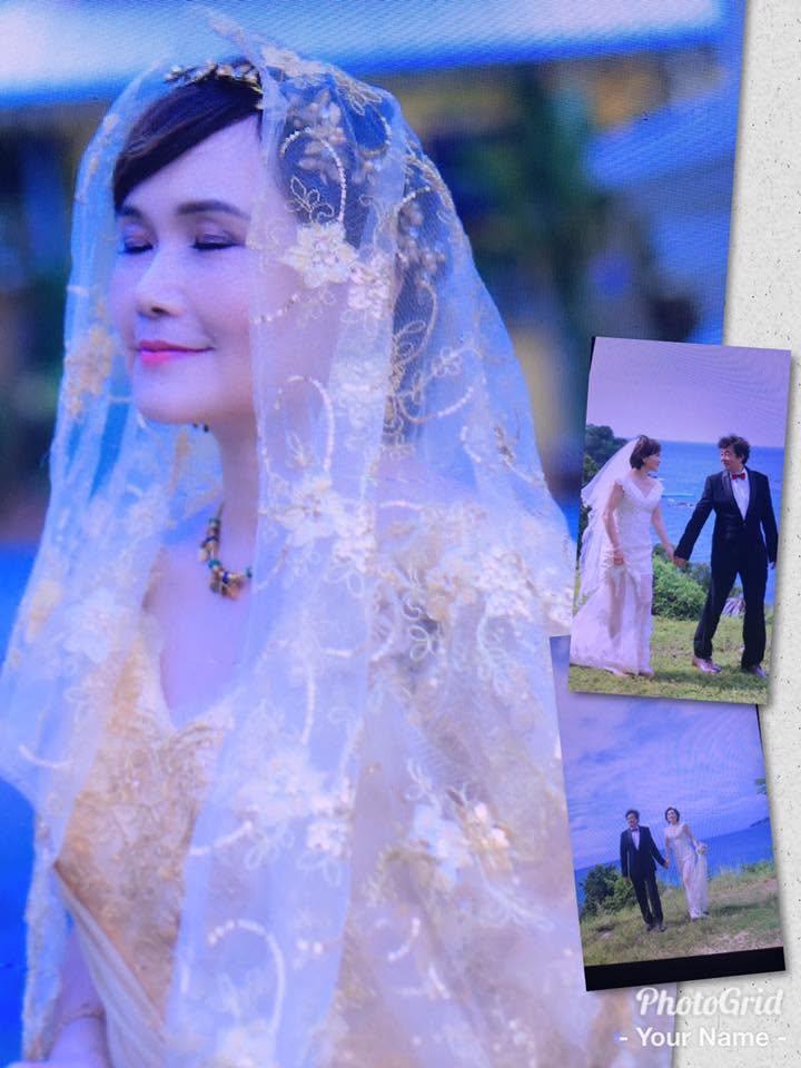 沈春華2017年慶祝25年銀婚,夫妻倆飛到泰國普吉島享受兩人時光,再披絕美婚紗。(圖/翻攝沈春華臉書)