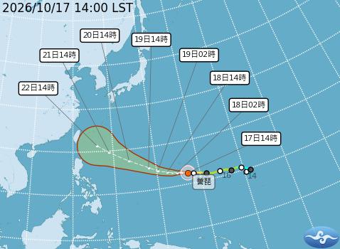 中度颱風薔琵以每小時24公里速度，向西北西進行。（圖／翻攝自交通部中央氣象署官網）