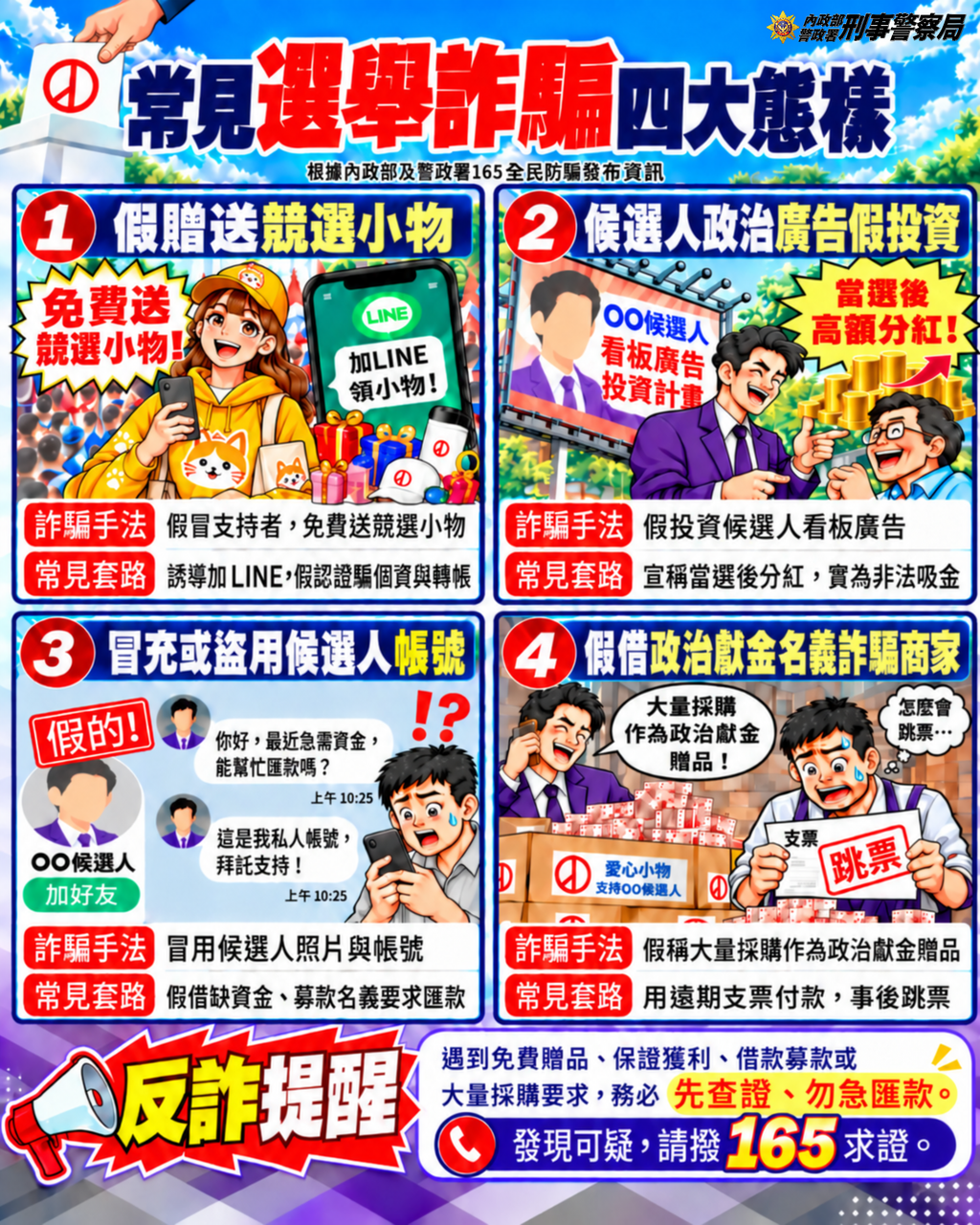 刑事局盤點選舉四大詐術。（圖／TVBS）