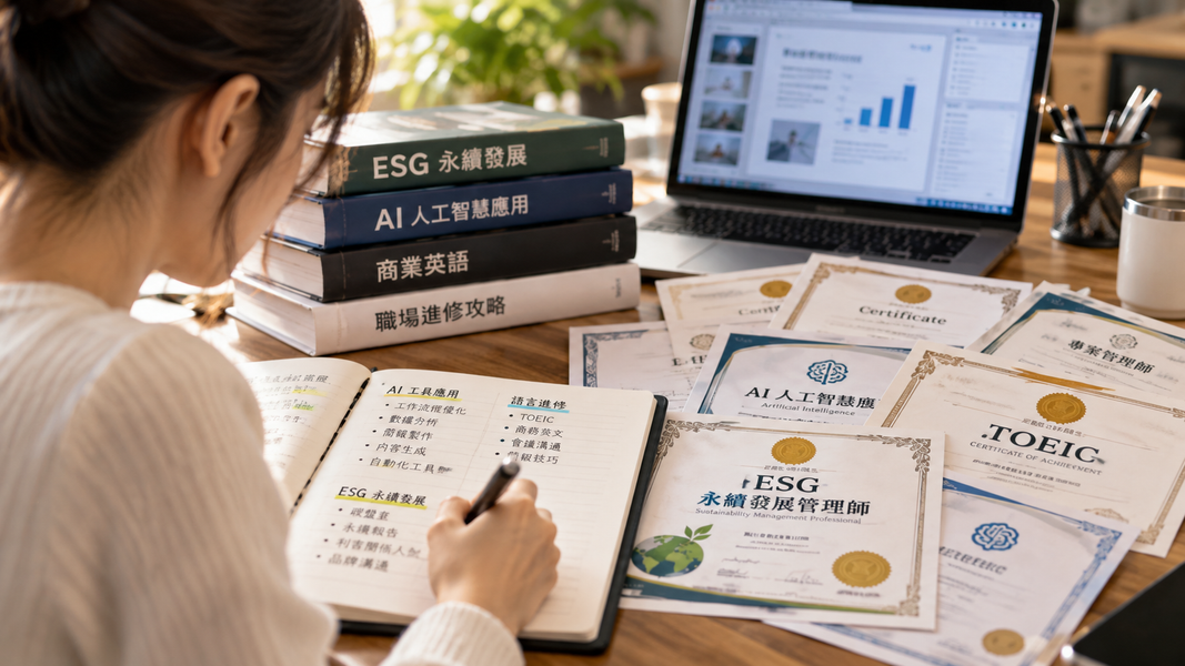 學AI、考證照、學語言,上班族進修潮背後的「增值焦慮」。(圖/AI 生成)