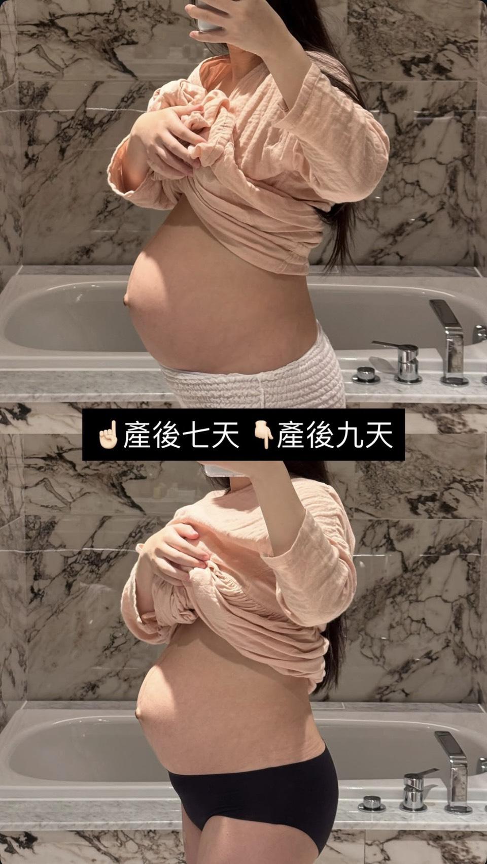 鄭家純產後一週，腹部依然明顯隆起。（圖／翻攝自＠ili.cheng IG）