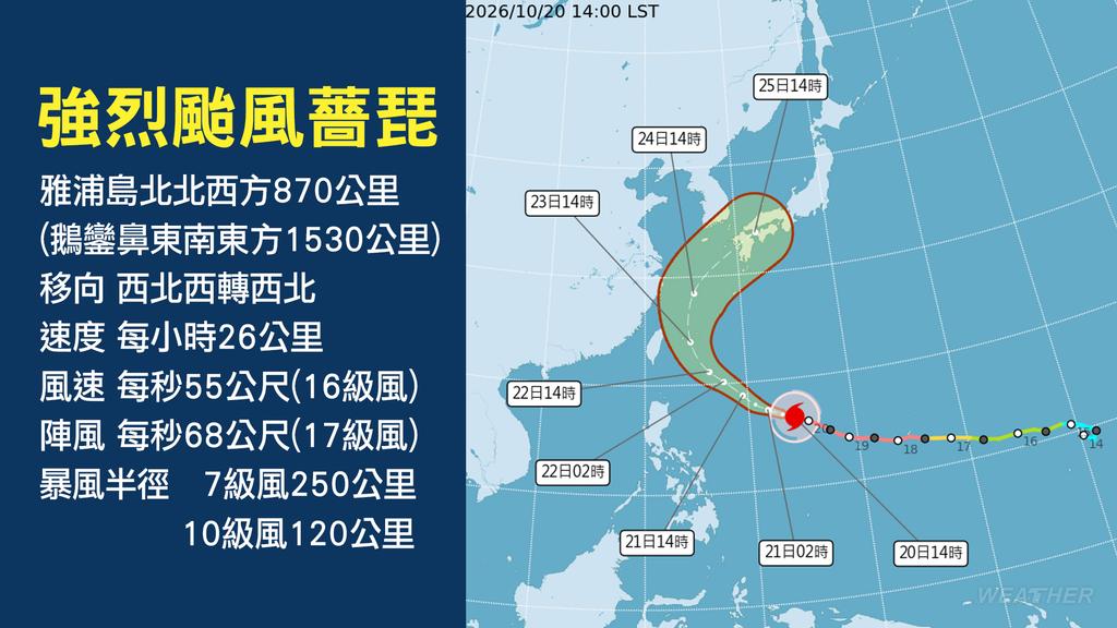 薔琵颱風路徑預測。（圖／中央氣象署）