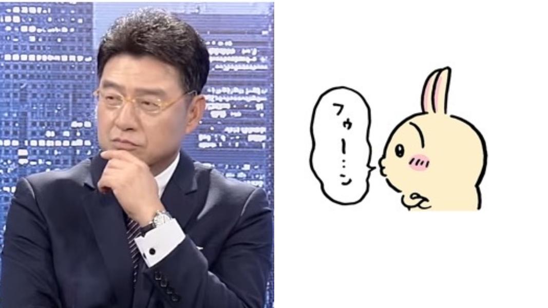 謝震武撞臉「烏薩奇」。(圖/翻攝新聞面對面YT、LINE貼圖)