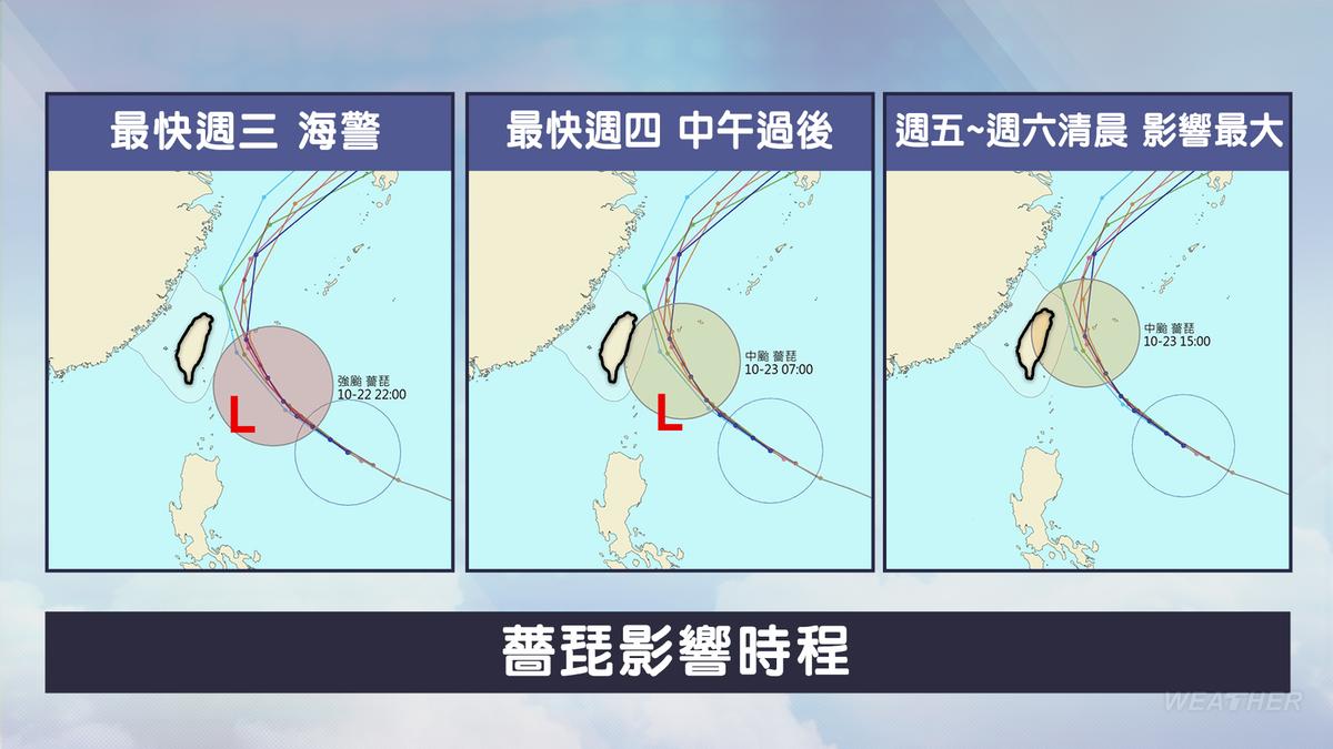 明天天氣/薔琵颱風「外圍環流+東北季風」!週五風雨最猛