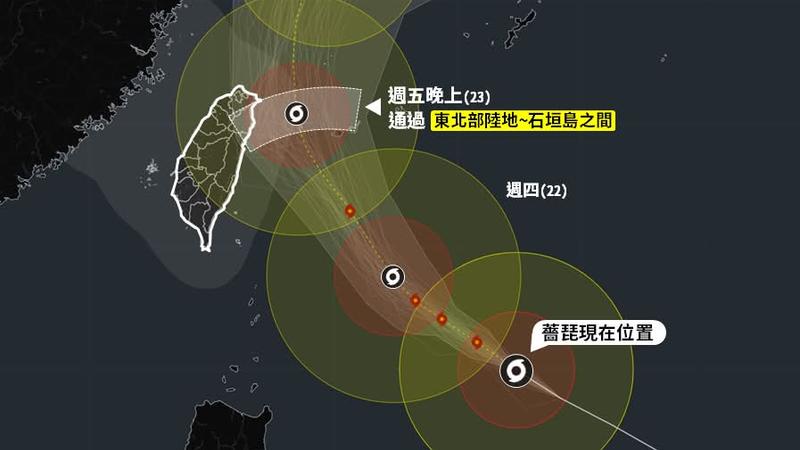 薔琵颱風路徑西修,有可能登陸。(圖/翻攝自Threads@typhoon_mi)