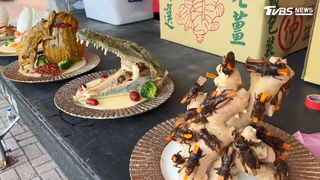 不論是蟋蟀、田鼠,甚至是張大嘴的鱷魚,通通都是真的可以吃下肚,並非標本擺設而已(圖/TVBS)