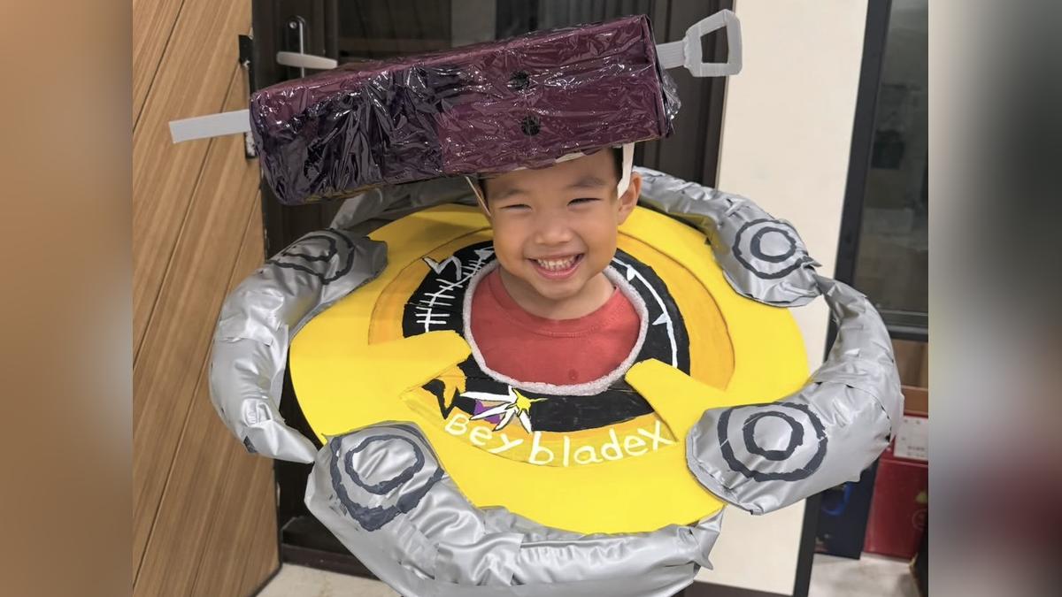 影音/爸媽「萬聖節」開大招!自製「戰鬥陀螺」萌翻