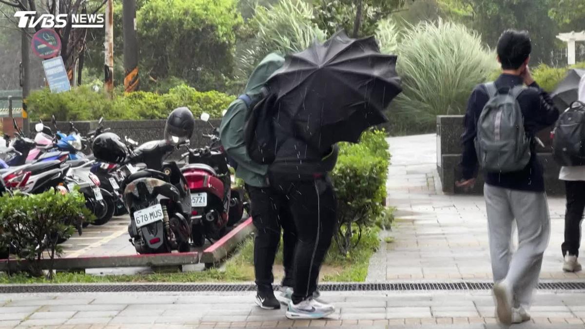 雨傘開花、人難站穩!陽明山颳9級強陣風 文大學生急下山避難