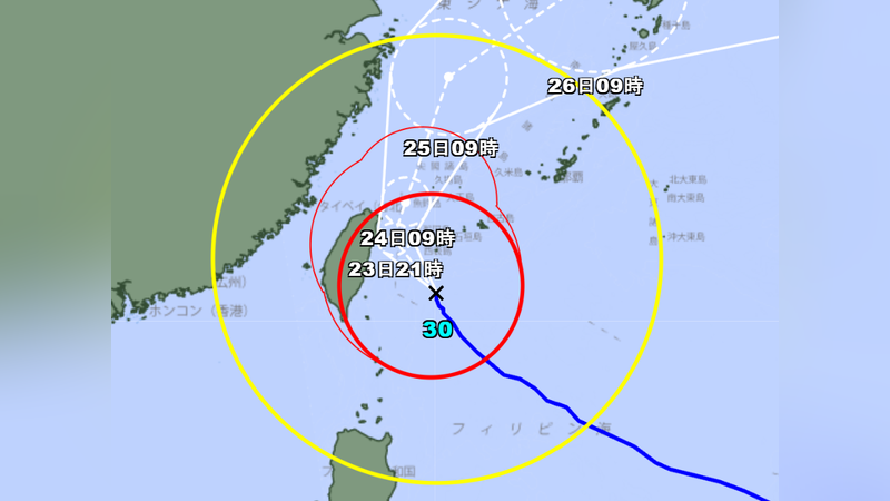 薔琵正朝北北西方向移動,預計明沿台灣東北部外海北上。(圖/翻攝自日本氣象廳)