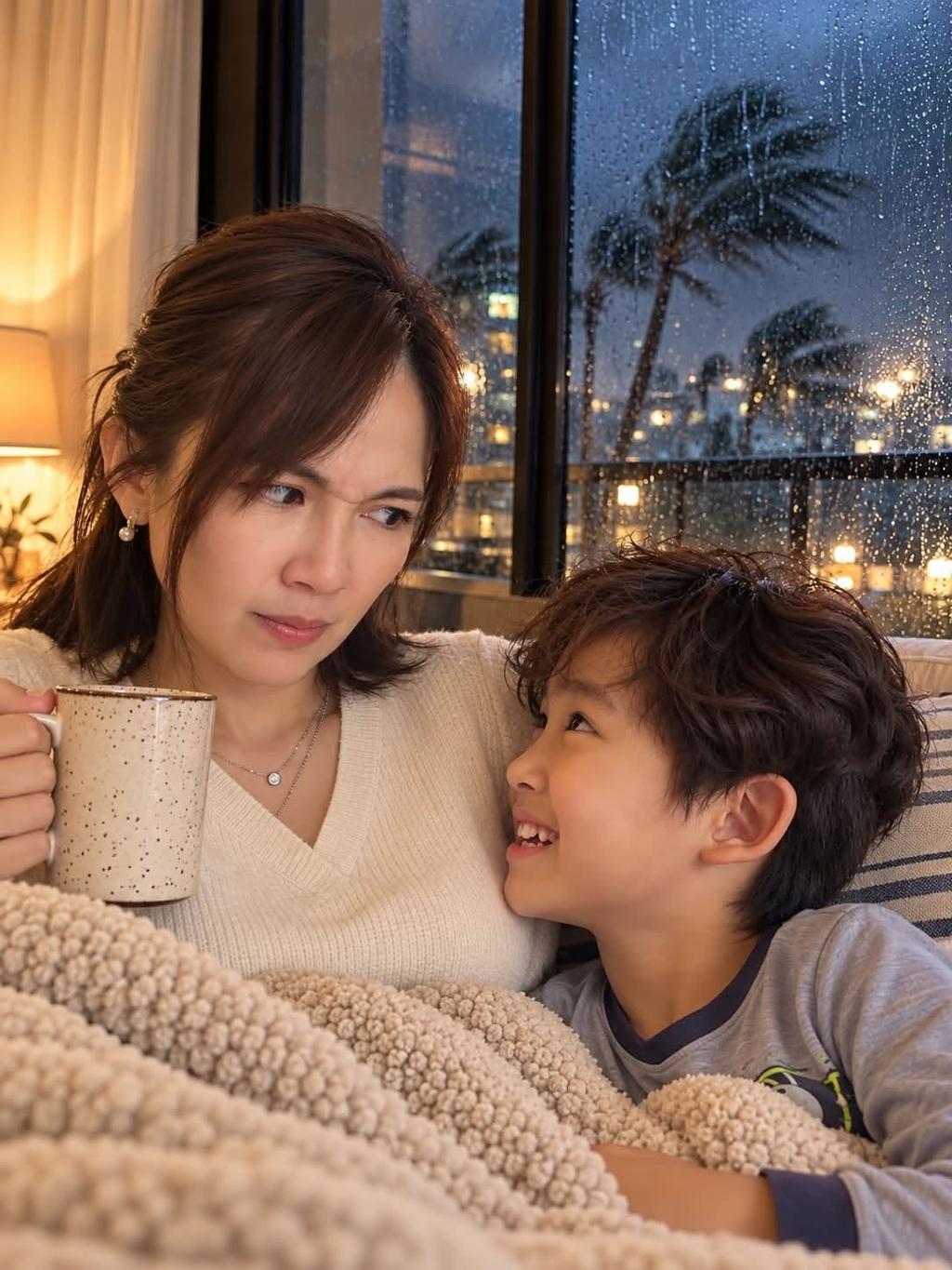 鍾欣怡用AI照還原驚恐颱風夜。(圖/翻攝自鍾欣怡臉書)
