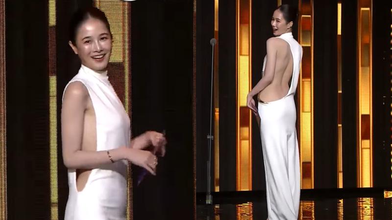 千千身穿性感禮服,火辣登上金鐘頒獎台。(圖/翻攝自金鐘獎 Golden Bell Awards YT)
