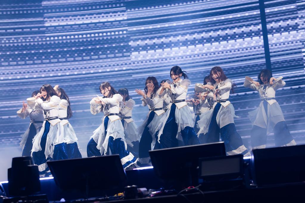 櫻坂46整齊劃一的舞步震撼小巨蛋全場觀眾。(圖/©️MUSIC EXPO LIVE 2026實行委員會提供)