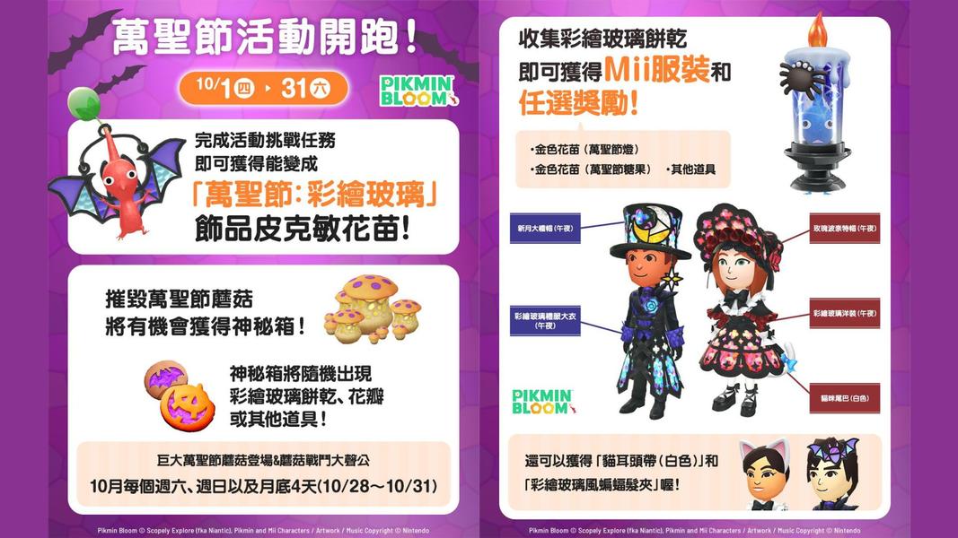 萬聖節活動28日起,增加巨大蘑菇出現時間。(圖/pikminbloom_tc @Threads)
