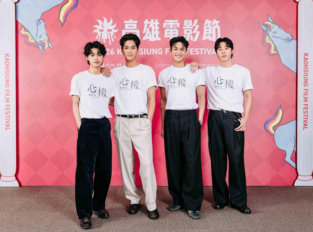 擎楷(左起)、張家勗、安俊朋、林嘉威出席《心機》1、2集搶看會。(圖/雄影提供)