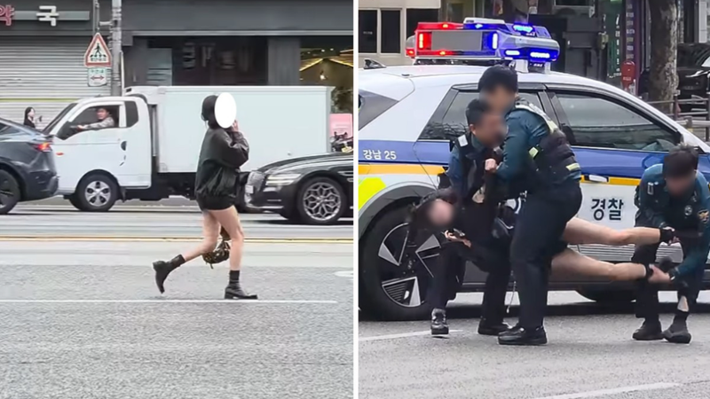 一名女子在首爾江南區大馬路上邊哭邊講電話,不肯離開車道。(圖/翻攝自WIKITREE)
