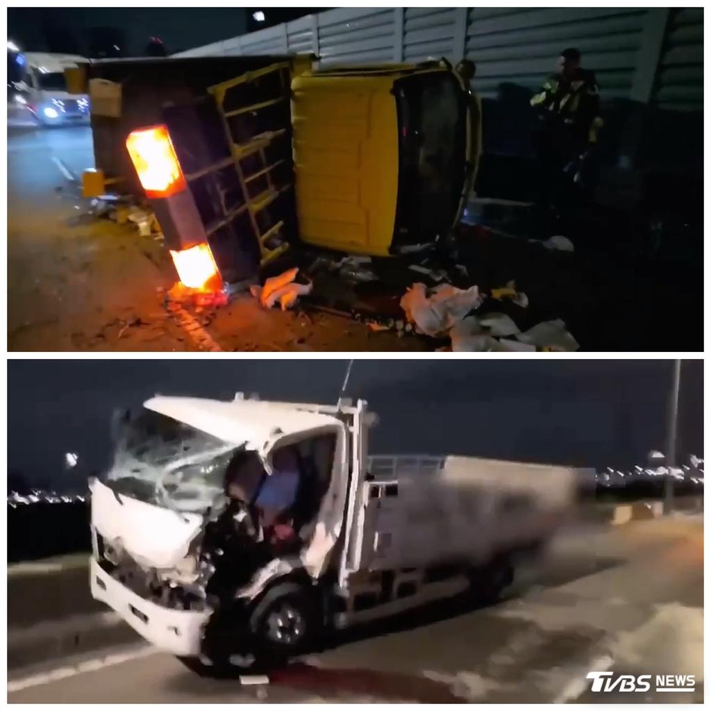 事故現場車輛毀損、佔用車道，造成後方車輛嚴重回堵。（圖／TVBS）
