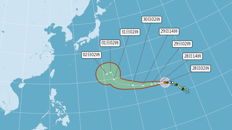 中度颱風「煙花」持續增強,今(28)日有機會升級為強烈颱風。(圖/氣象署)