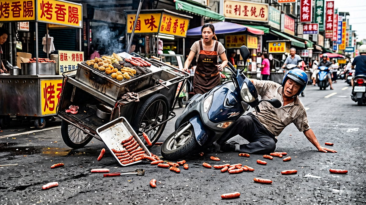 為撿一根香腸!台南阿伯暴衝撞人害腦震盪 撂髒話丟肉落跑