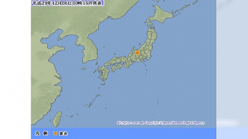 快訊／日本長野深夜淺層地震　芮氏規模4.4
