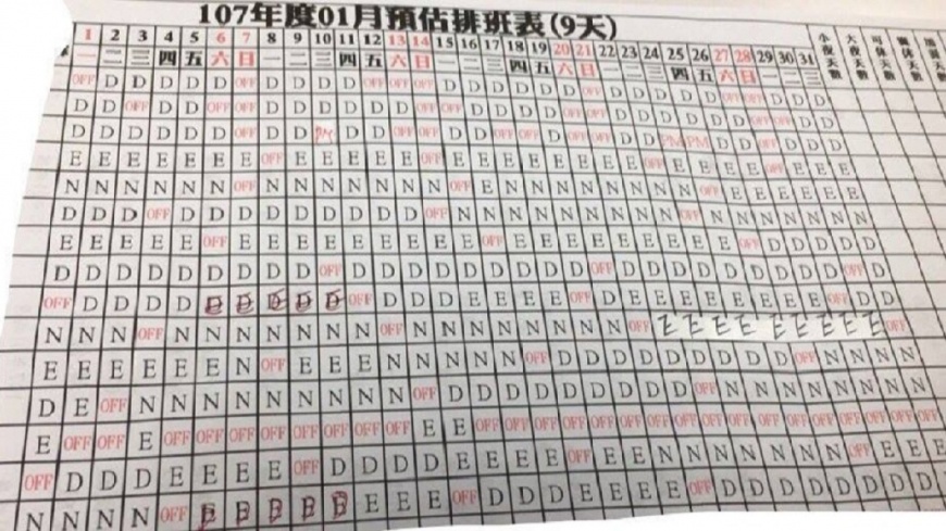 扯!護理師po「死亡班表」 連3次上9天班