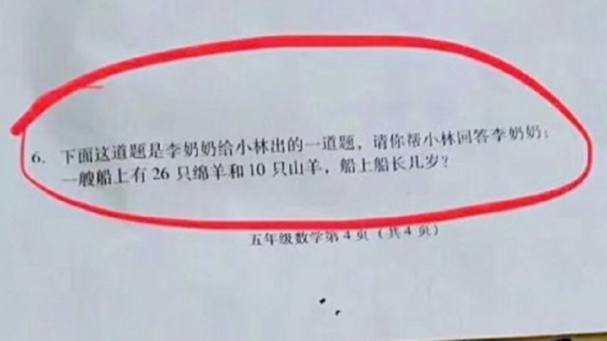 綿羊幾隻問船長幾歲？小5數學「神題」讓學生崩潰