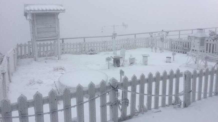 玉山清晨降雪!週末寒流到 連3天急凍6度