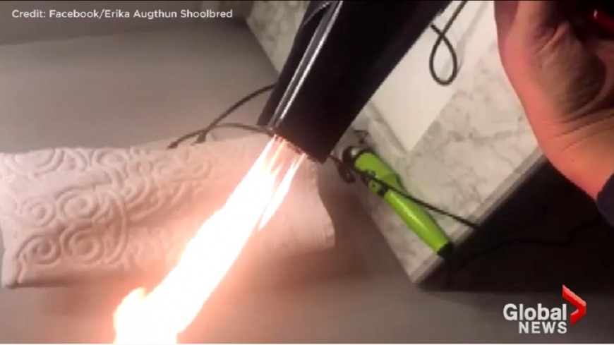 美民眾網購吹風機 啟動瞬間冒煙起火