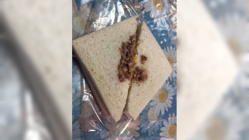 店家只在吐司底部鋪上一小塊內餡,讓該名網友相當無奈。