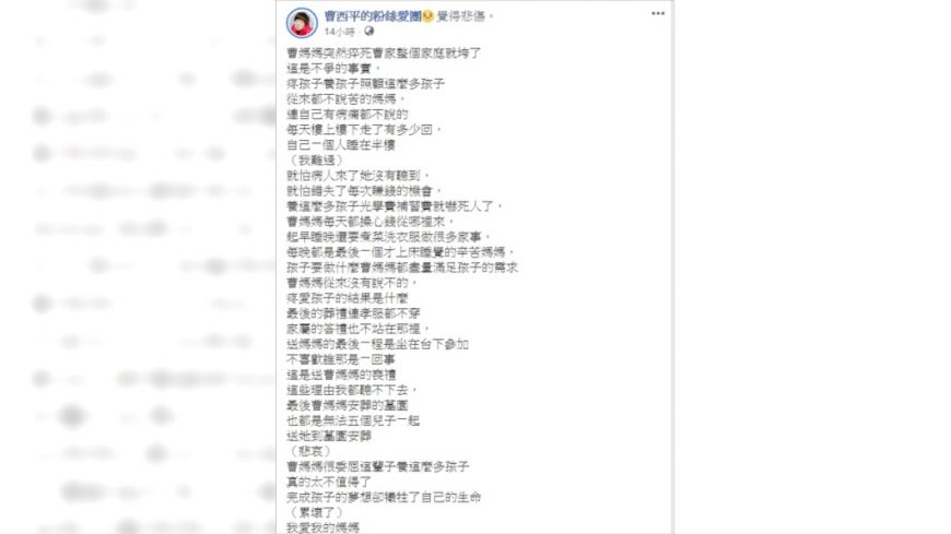 (圖/翻攝自曹西平臉書)