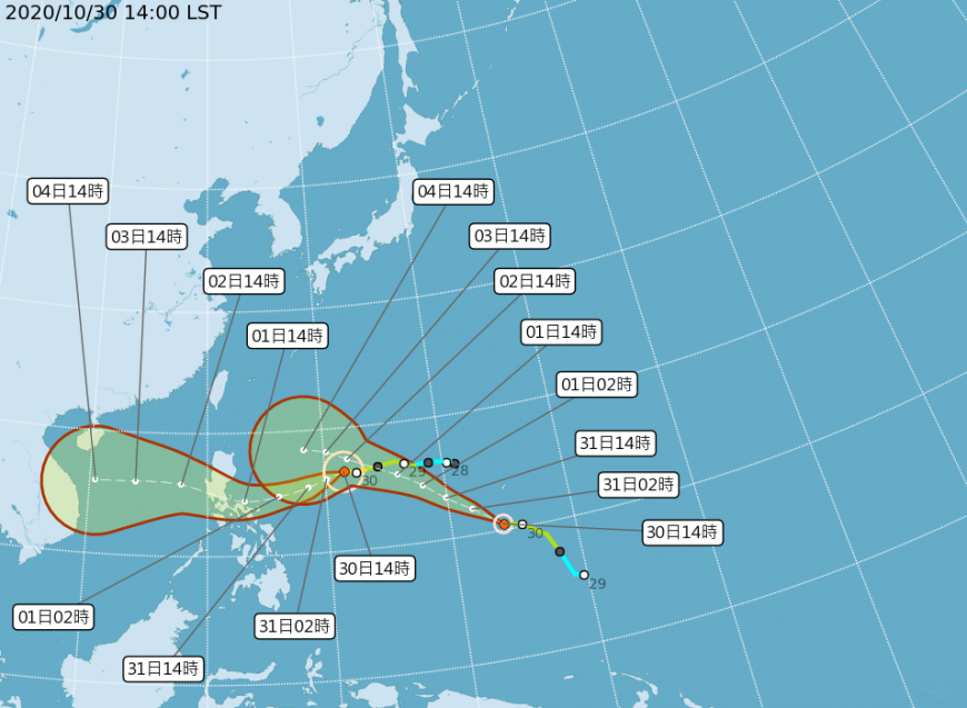 颱風天鵝及閃電未來路徑預測圖。(圖/翻攝自中央氣象局官網)